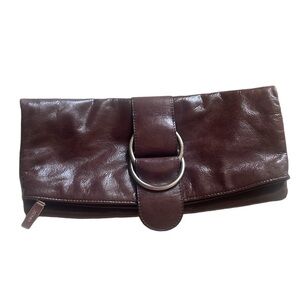 HOBO International Cognac Clutch Bag Purse Zipper Magnetic Close Brass Boho Chic